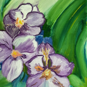 Oil Painting on Canvas-Original Artwork-Floral Art-Blue Purple Green Pansies Painting-11x14- Botanical-Sarah Floyd