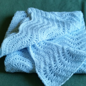  Crochet Light Blue Baby Blanket.