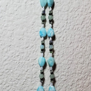 Necklace - Blue/Green Larimar Set in Glass Beaded Bezel, ID - 290