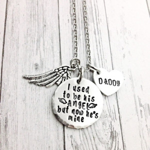 I used to be his angel necklace, memorial necklace, daddys angel, hand stamped necklace, daddys girl, memorial gift, sympathy gift