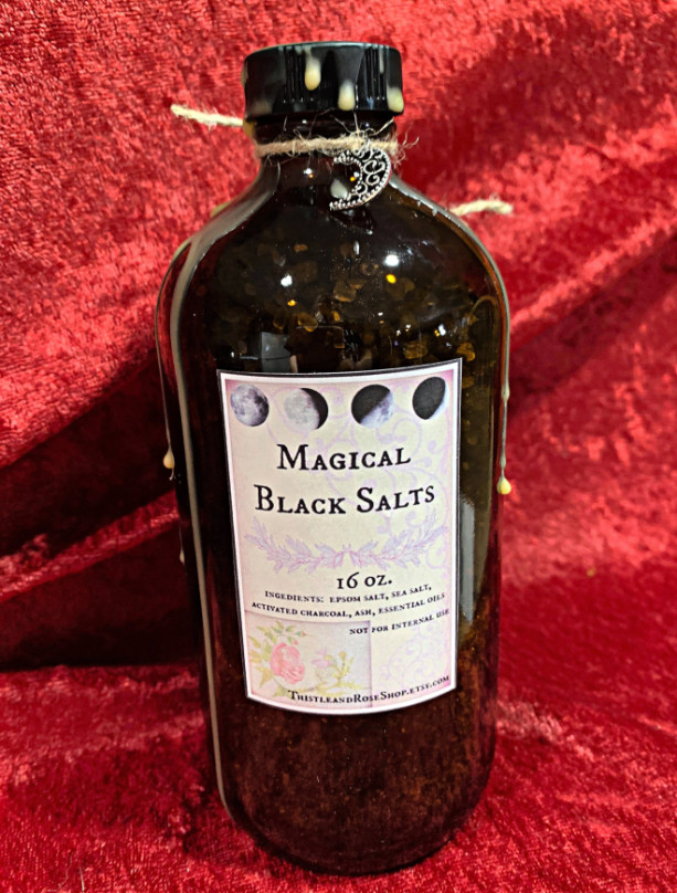 Magical Witch's Black Salt ~ Salt Bottle ~ Ritual Salt ~ Bath Salts 16 oz size, cleansing, renewal, spiritual, BEST SELLER