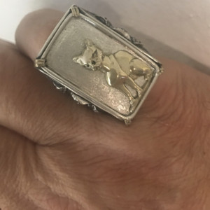 Artisan made Bastet 10k Gold Egyptian Cat silver Ingot ring