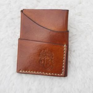 Leather Card Wallet Light brown with cream colored thread