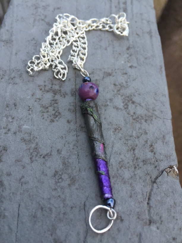 Paper-bead pendant, paper bead, handmade, pendant, pendant necklace, purple paper bead, handmade bead