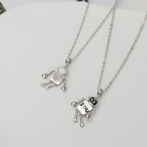 Adorable Magnetic Robots Matching Necklaces in 925 Sterling Silver • Removable Limbs • Free Engraving • Custom Gift • Anniversary Gift