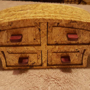 Bandsaw box made from particle board with purple heart drawer pulls