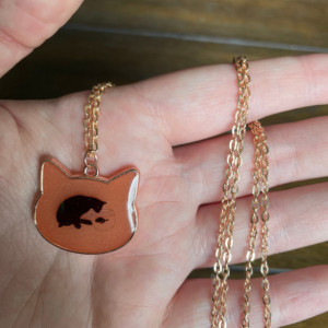 Cat and Fishbowl Pendant Necklace