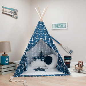 Navy with White Anchors Kids Teepee Set