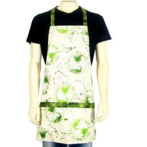 Kitchen Apron, Full Chef Style, Earth Day, Green and Off White
