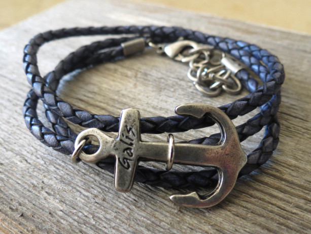 Men Anchor Bracelet - Men Leather Bracelet - Men Bracelet - Men Jewelry - Men Gift - Boyfriend Gift - Husband Gift - Present For Men - Male
