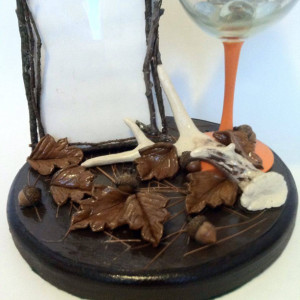 Antler Hunting Wine Glass Lamp with Picture Frame Hand Made Sculpted Hand Painted