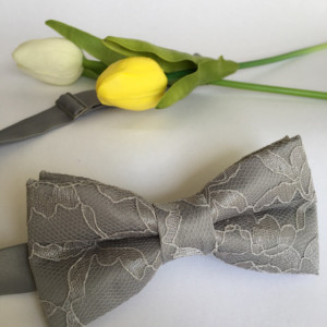 Silver Men's Bow Tie - Gray Lace Bow Tie - Grey Kid's Bow Tie- Platinum Baby Bow Tie