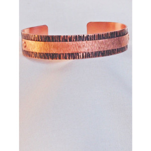 Copper Bracelet with Patinated Bark Texture and Bark Textured Copper Overlay Hand Forged