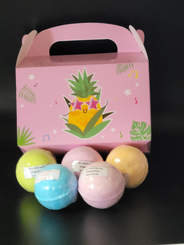4oz Bath Bomb Set-Customize Set of 5- Variety- For Her- Valentine's Day- Sensitive Skin- Present- Gift-Pineapple