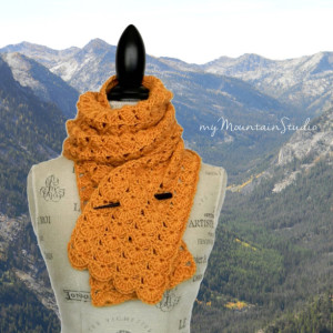Golden Shells Handmade Ladies Scarf - Crocheted, Yellow, Fall, Winter