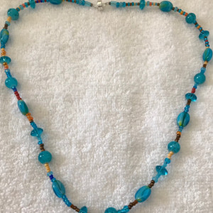 Waves of Blue handmade beaded necklace 20" long 