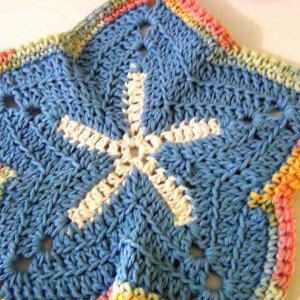 Washcloth, Dishcloth, Crochet Starfish Washcloths, Blue Dish cloths, Set of 2 Handmade in pure cotton, Made in Maine, Beach Decor