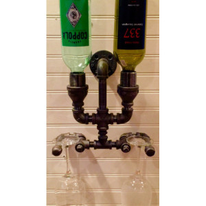 Wine Rack, Liquor Bottle Rack, constructed of industrial black Iron pipe,  Steampunk, Man Cave, Home Bar !!SALE!!