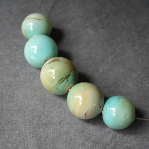 Blown Glass Necklace - Green Ivory & Turquoise Color - Lightweight