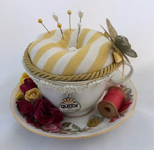 Vintage Tea Cup Pin Cushion- Queen of Everything