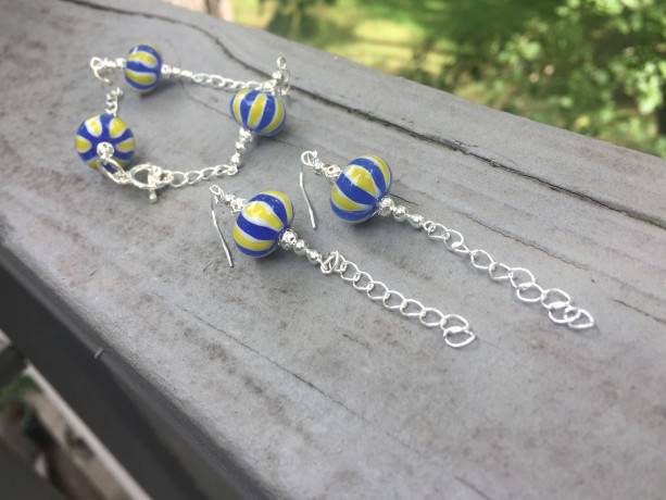 Striped earrings & bracelet set, bohemian, boho, unique jewelry set, trendy, gypsy jewelry set