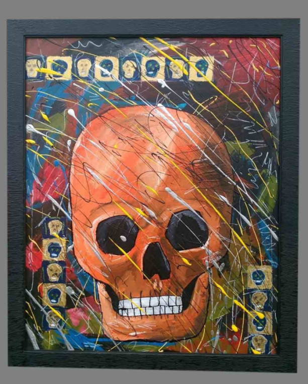 Skull 22x28 Framed Mix Media Painting ORIGINAL One Of A Kind