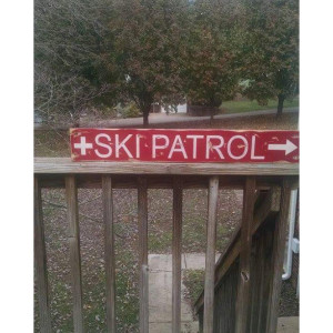Hand painted wood Ski Patrol Sign, distressed rustic wood sign for man cave or home decor.