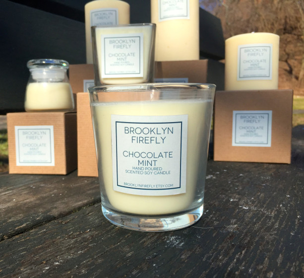 Chocolate Mint Candle. Scented Soy. 13 Ounce Reusable Glass Jar. 