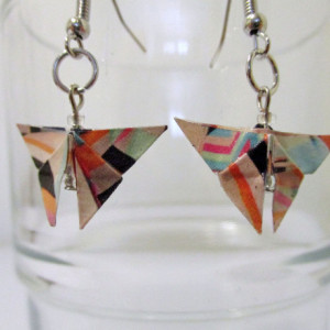 Upcycled butterfly origami earrings - geometric print – recycled – repurposed – green – eco friendly  – upcycled paper – Limited Edition