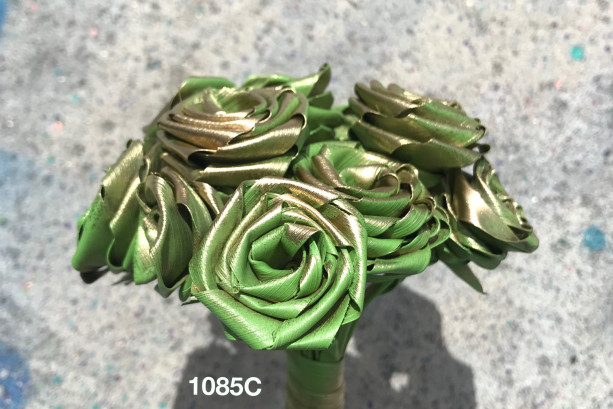 Green Yellow Gold Dozen Flowers in a bouquet with natural stems and art signature handmade abstract roses that last