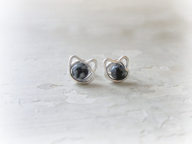 Tiny Cat Earrings, Spotted Cat Posts, Small Cat Studs, Sterling Cat Earrings, Kitty Jewelry, Cat Lover, Sterling Silver Posts, Cat Studs