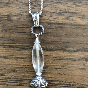 Sterling silver pendant with clear quartz crystal bead and sterling silver findings 