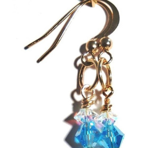 Blue Clear Crystal Gold Earrings, Girlfriend Gift, Bridesmaid Gift, Tropical Blue Earrings, Gift for Her, Everyday Earrings, Jewelry Sale
