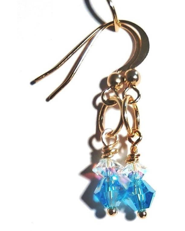 Blue Clear Crystal Gold Earrings, Girlfriend Gift, Bridesmaid Gift, Tropical Blue Earrings, Gift for Her, Everyday Earrings, Jewelry Sale