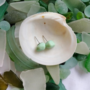 Pale green sea milk glass stud earrings, milk glass earrings, green earrings, sea glass earrings, green milk glass, green sea glass, studs