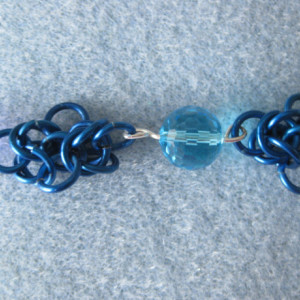 Chainmaille bracelet Blue and Purple glass beads on blue chainmaille links