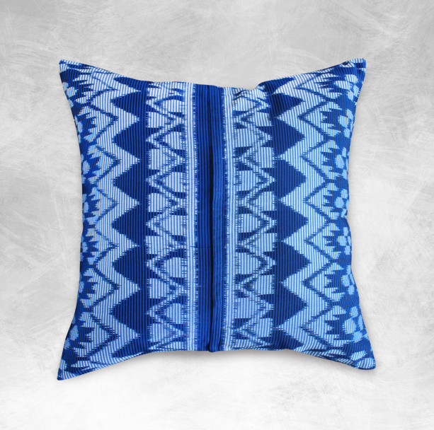 Ikat Pillow Cushion Cover, Indonesian Handwoven "Indigo Ratu" Traditional Decorative pillow