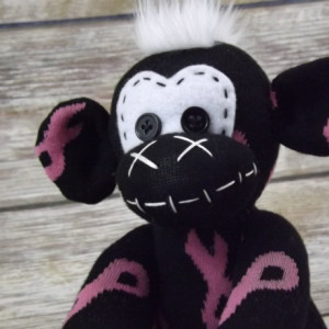 Sock monkey : Breast Cancer (Eve) ~ The original handmade plush animal made by Chiki Monkeys