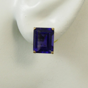 14K Gold Post Rectangle Blue Spinel Gemstone Earrings P14K10X8OCTBSP