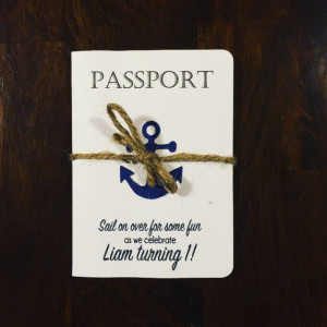 Passport, Nautical Birthday Invitations- Anchor invites- Sailing invitions- set of 15