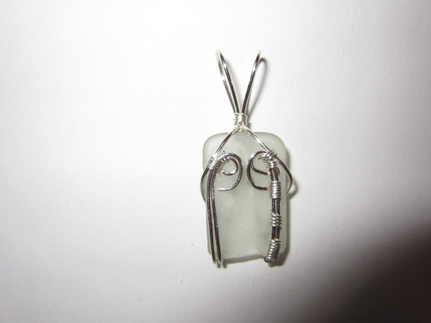 Clear Beach Glass Handmade Silver Plated Wire Wrapped Necklace
