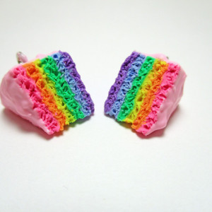 Pastel Rainbow Cake Jewelry Set, Pastel Rainbow Cake Necklace, Pastel Rainbow Cake Earrings, Kawaii Pink Cake Jewelry Necklace Earrings