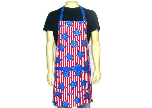 American Flag Apron for Men ,  Blue stars on Red and White Stripes , Patriotic Kitchen decor