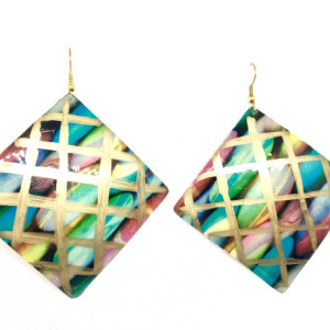 Handmade artisan painted abstract brass dangle earrings
