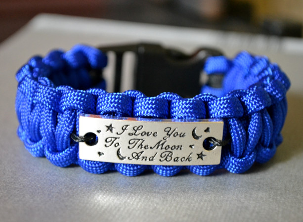 I Love You To The Moon and Back Blue Paracord Bracelet w/ Black Buckle 