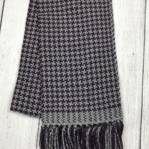 Handwoven Gray and Purple (Plum) Houndstooth Scarf