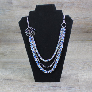 Beautiful Triple Strand Captured Blue Pearl Chainmaille Statement Necklace