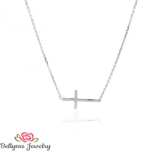 Sideways Cross Necklace, Womans Sterling Silver Rhodium Plated Sideways Cross Pendant,Gift,Trendy Jewelry, Small Cross, Dainty Jewelry