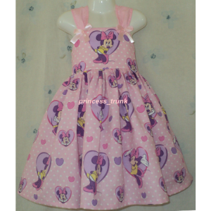 NEW Handmade Disney Minnie Mouse w/Heart on Pink Sun Dress Deluxe Custom Size 12M-10Yrs