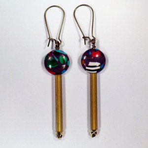 Art Deco Dangle Earrings - Purple Vintage Beads - Retro Earrings - Brass Dangle Earrings